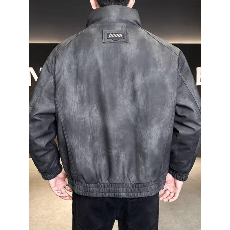 Mens Outlet House - Elven | Stand-Collar Padded Leather Jacket Men