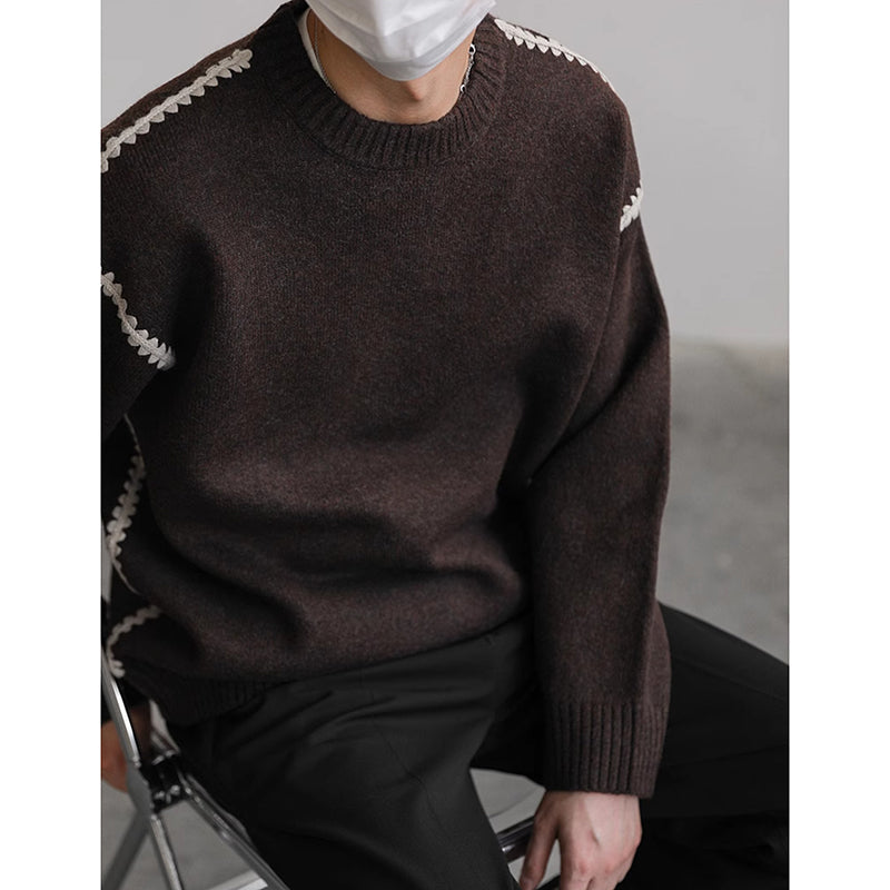 Zeran Melierter kontrastvernähter Wollmix-Strickpullover