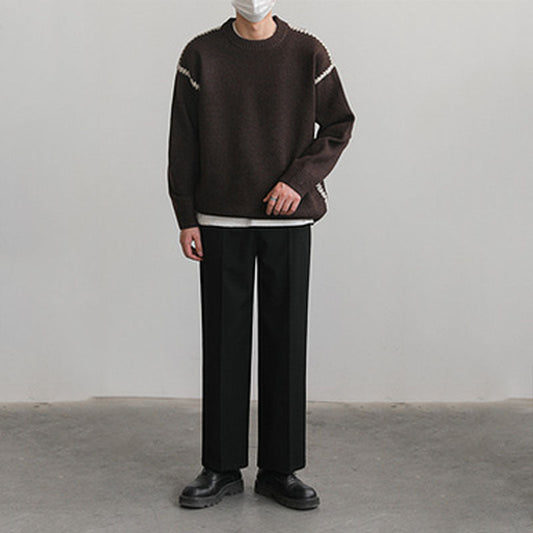 Zeran Melierter kontrastvernähter Wollmix-Strickpullover