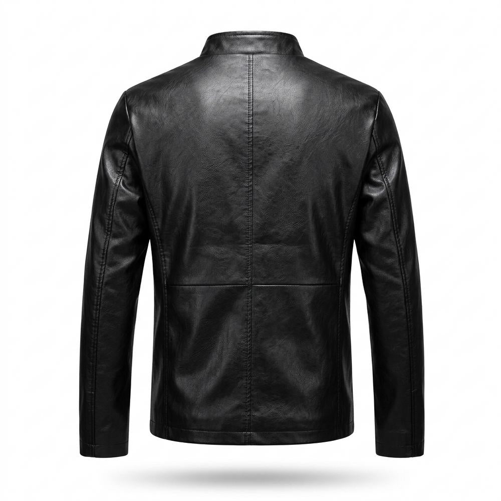 Mens Outlet House - Vesel | Zip-Up Stand-Collar Leather Jacket Men