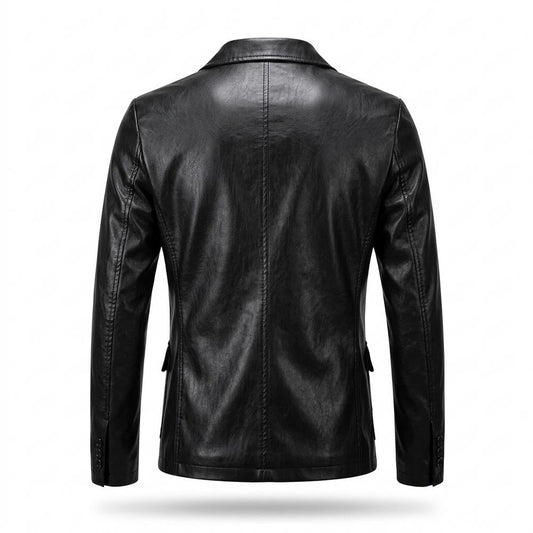 Mens Outlet House - Salen | Faux Leather Notched Lapel Blazer Men