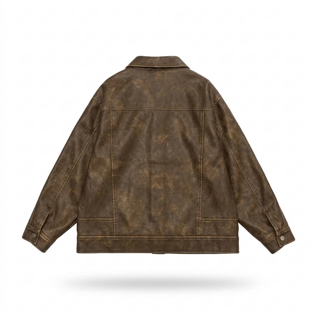 Mens Outlet House - Kamor | Button-Front Distressed-Finish Leather Jacket Unisex