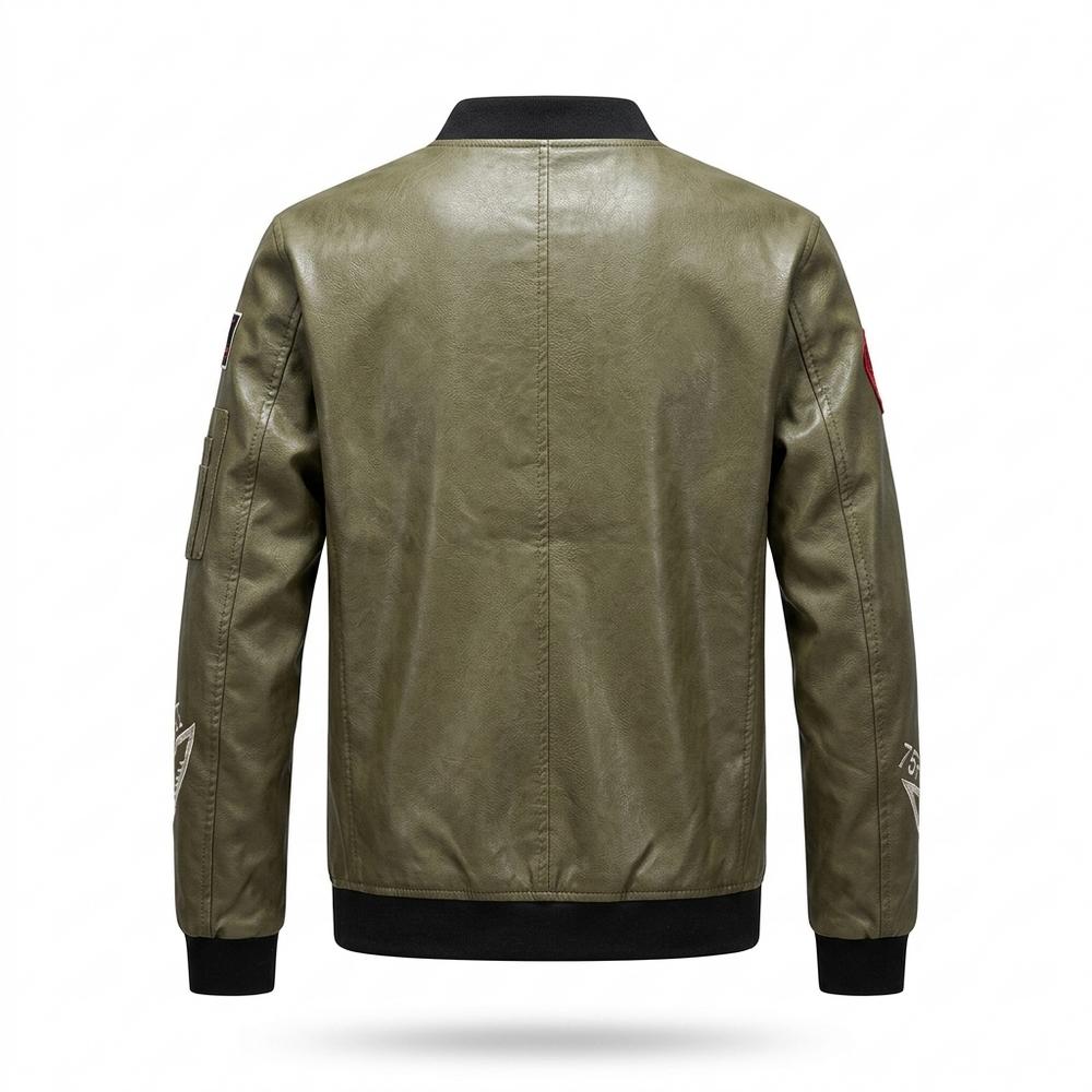 Mens Outlet House - Kufir | Embroidered Faux Leather Jacket Men