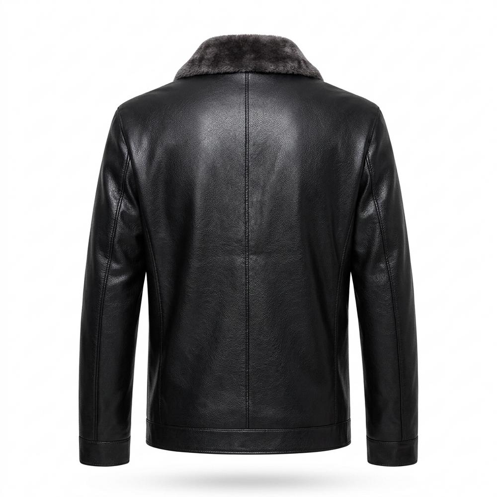Mens Outlet House - Daram | Fur-Collar Zip-Up Leather Jacket Men