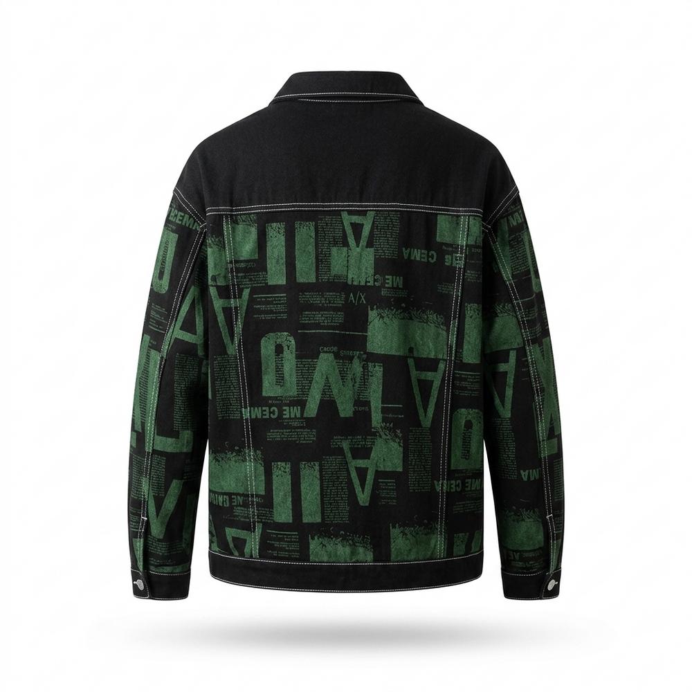 Mens Outlet House - Elnal | Printed Contrast-Stitched Denim Jacket Unisex