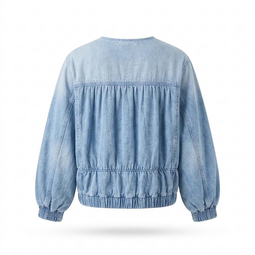 Mens Outlet House - Viran | Collarless Gathered Denim Jacket Women