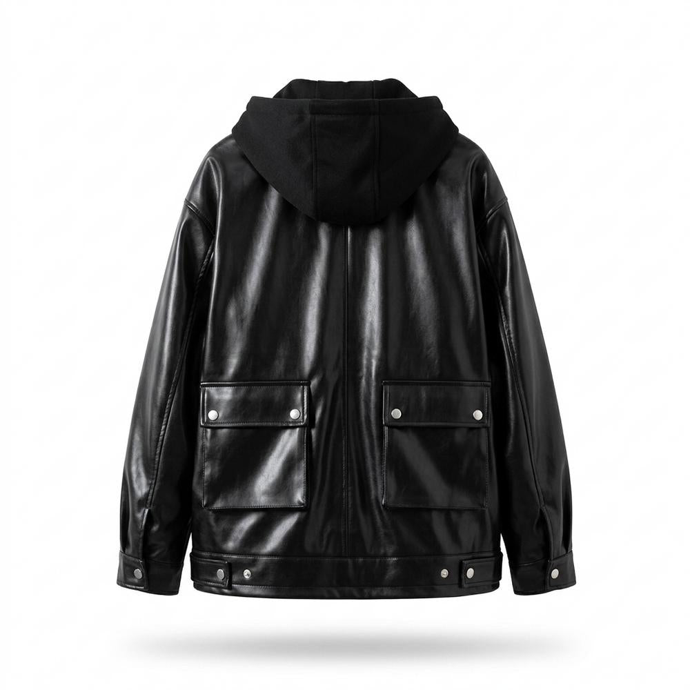 Mens Outlet House - Alzan | Hooded Relaxed-Fit Leather Jacket Men