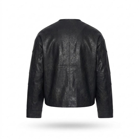 Mens Outlet House - Almar | Collarless Faux-Leather Leather Jacket Men