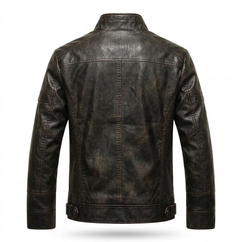 Mens Outlet House - Kalen | Stand-Collar Zip-Up Leather Jacket Men