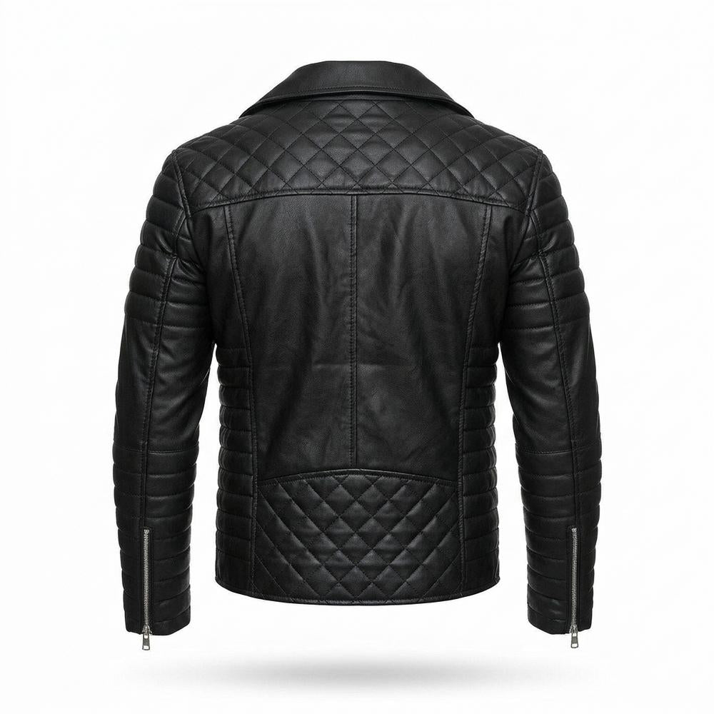Mens Outlet House - Yosen | Quilted Asymmetrical Leather Jacket Men