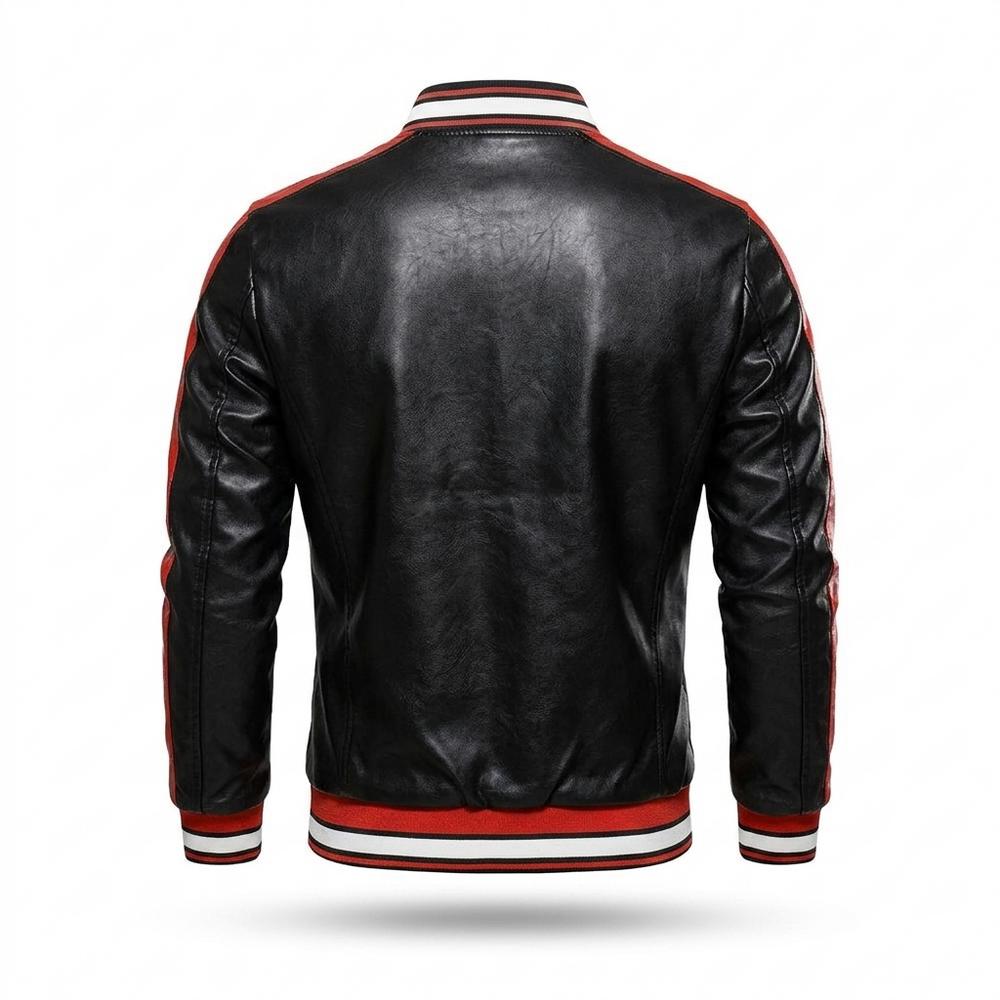 Mens Outlet House - Yorel | Zip-Up Striped-Trim Leather Jacket Men