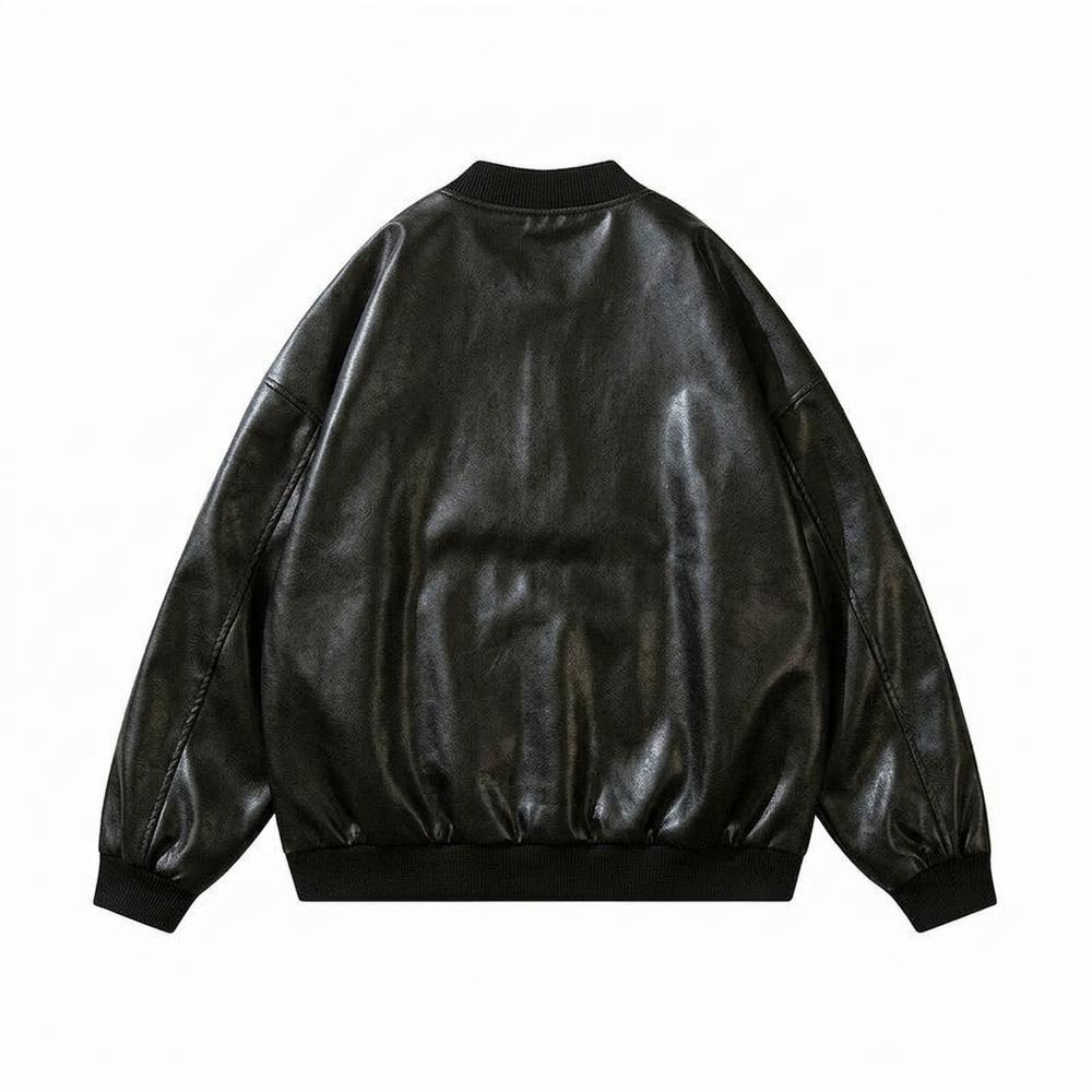 Mens Outlet House - Lysil | Embroidered Button-Up Leather Jacket Unisex