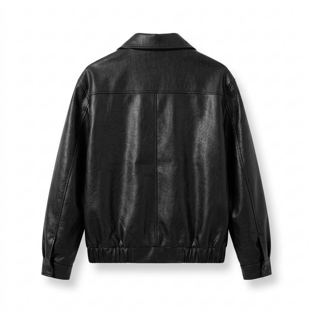 Mens Outlet House - Tinor | Zip-Front Collared Leather Jacket Unisex
