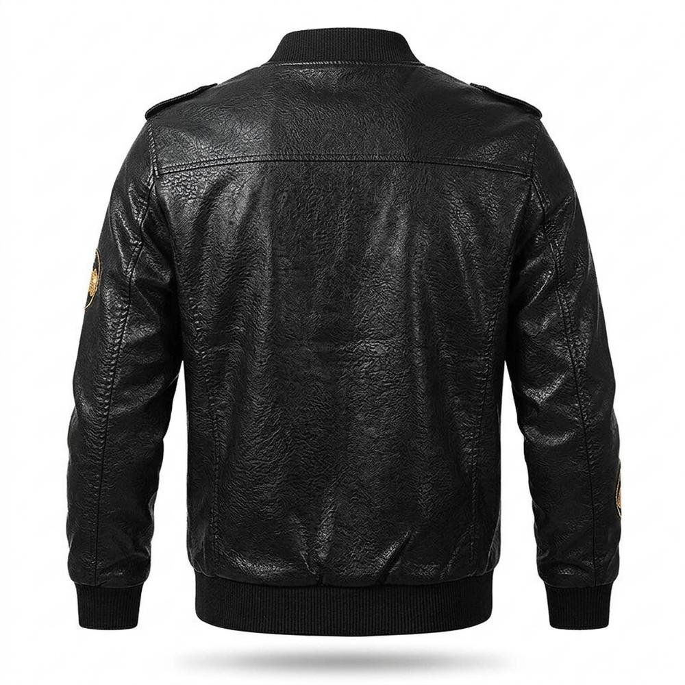 Mens Outlet House - Lasen | Embroidered Faux Leather Jacket Men