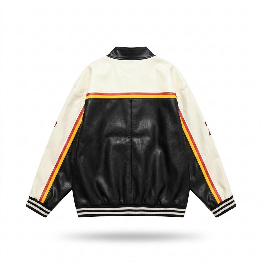 Mens Outlet House - Kelor | Color-Block Zip-Up Leather Jacket Unisex