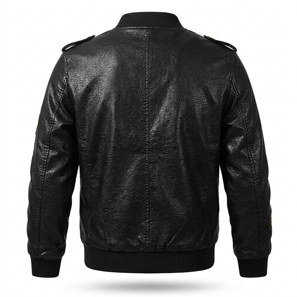 Mens Outlet House - Zahal | Embroidered Zip-Up Leather Jacket Men