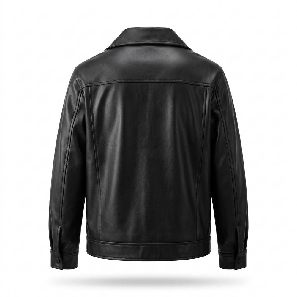 Mens Outlet House - Kemor | Button-Front Collared Leather Jacket Men
