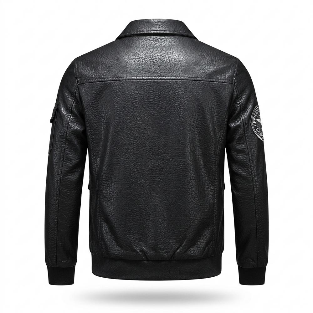Mens Outlet House - Seran | Patched Zipped Leather Jacket Men