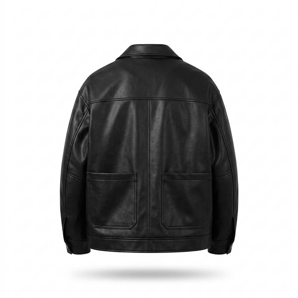 Mens Outlet House - Lator | Button-Front Faux-Leather Jacket Men