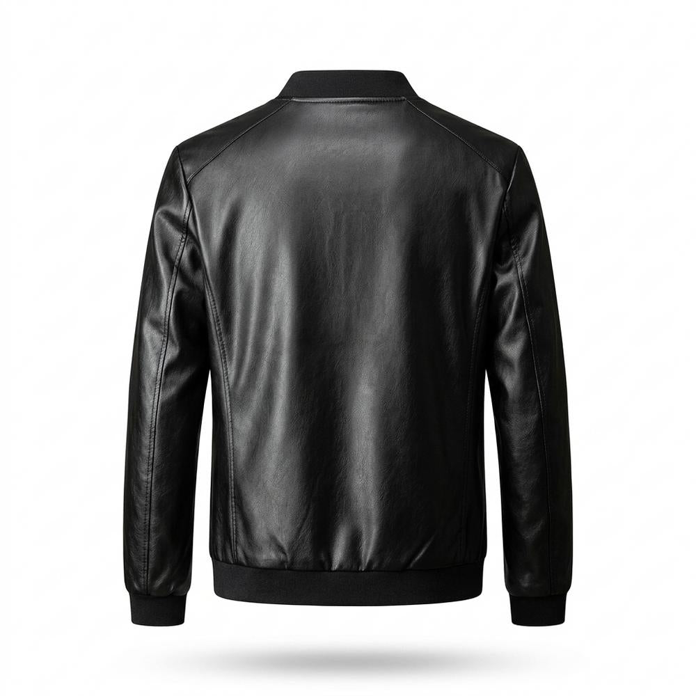 Mens Outlet House - Yotor | Zip-Up Ribbed-Collar Leather Jacket Men