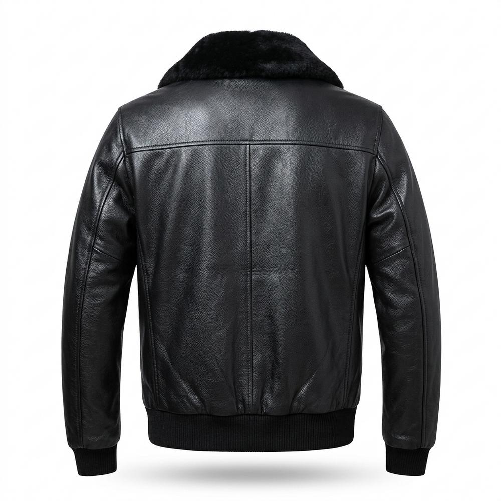 Mens Outlet House - Satir | Fur-Collar Slim-Fit Leather Jacket Men