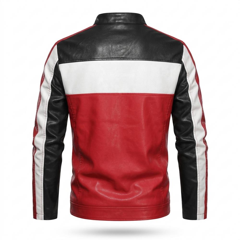Mens Outlet House - Elnor | Color-Block Zip-Up Leather Jacket Men