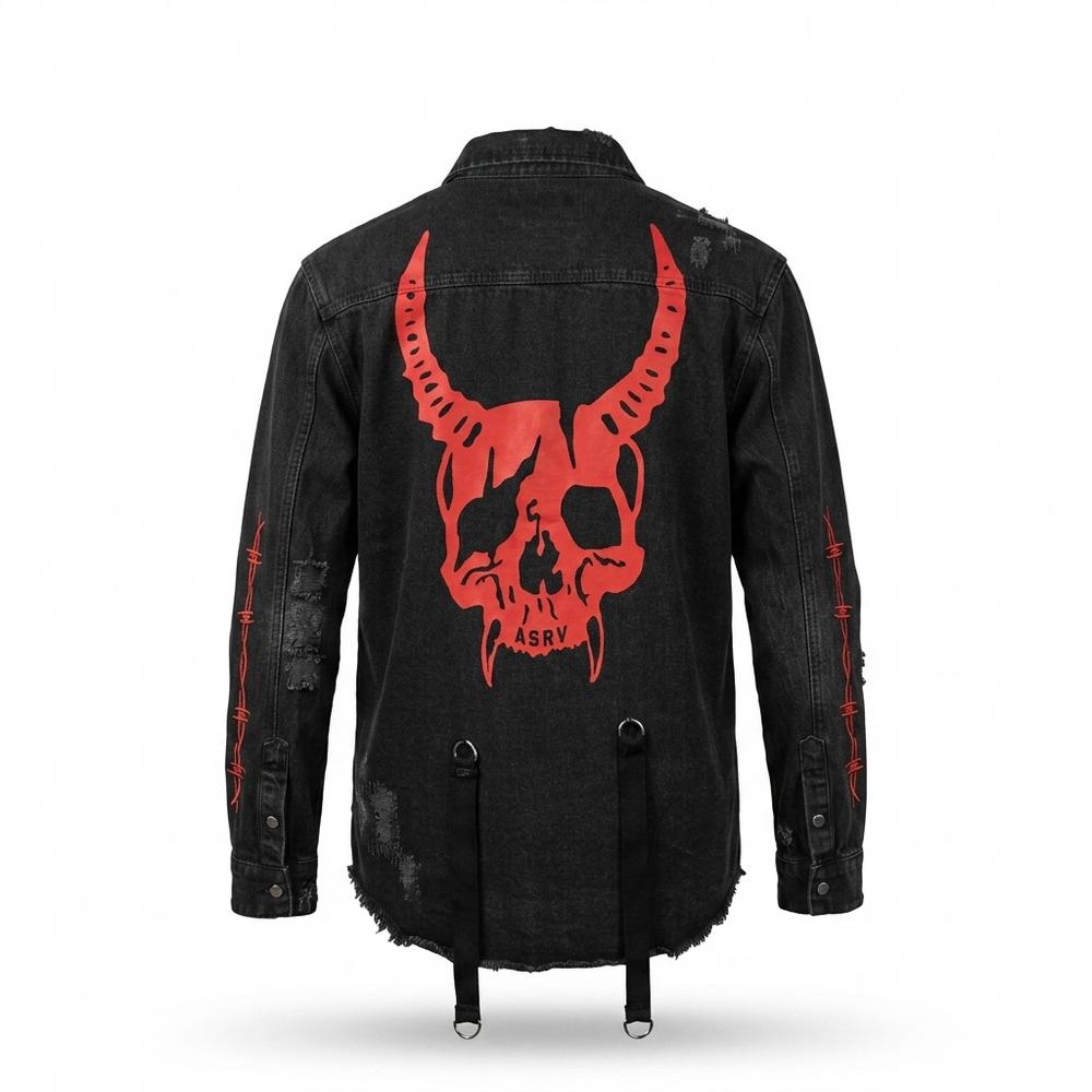 Mens Outlet House - Ramer | Embroidered Distressed Denim Jacket Unisex