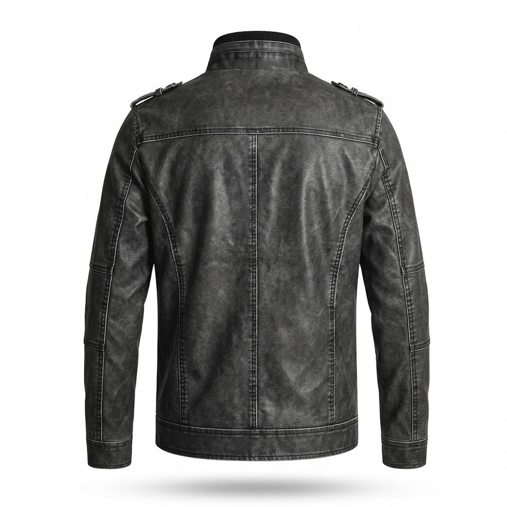 Mens Outlet House - Tilev | Washed Stand-Collar Leather Jacket Men