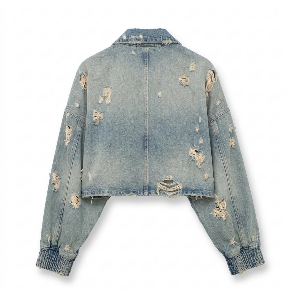 Mens Outlet House - Citir | Distressed Cropped Denim Jacket Unisex