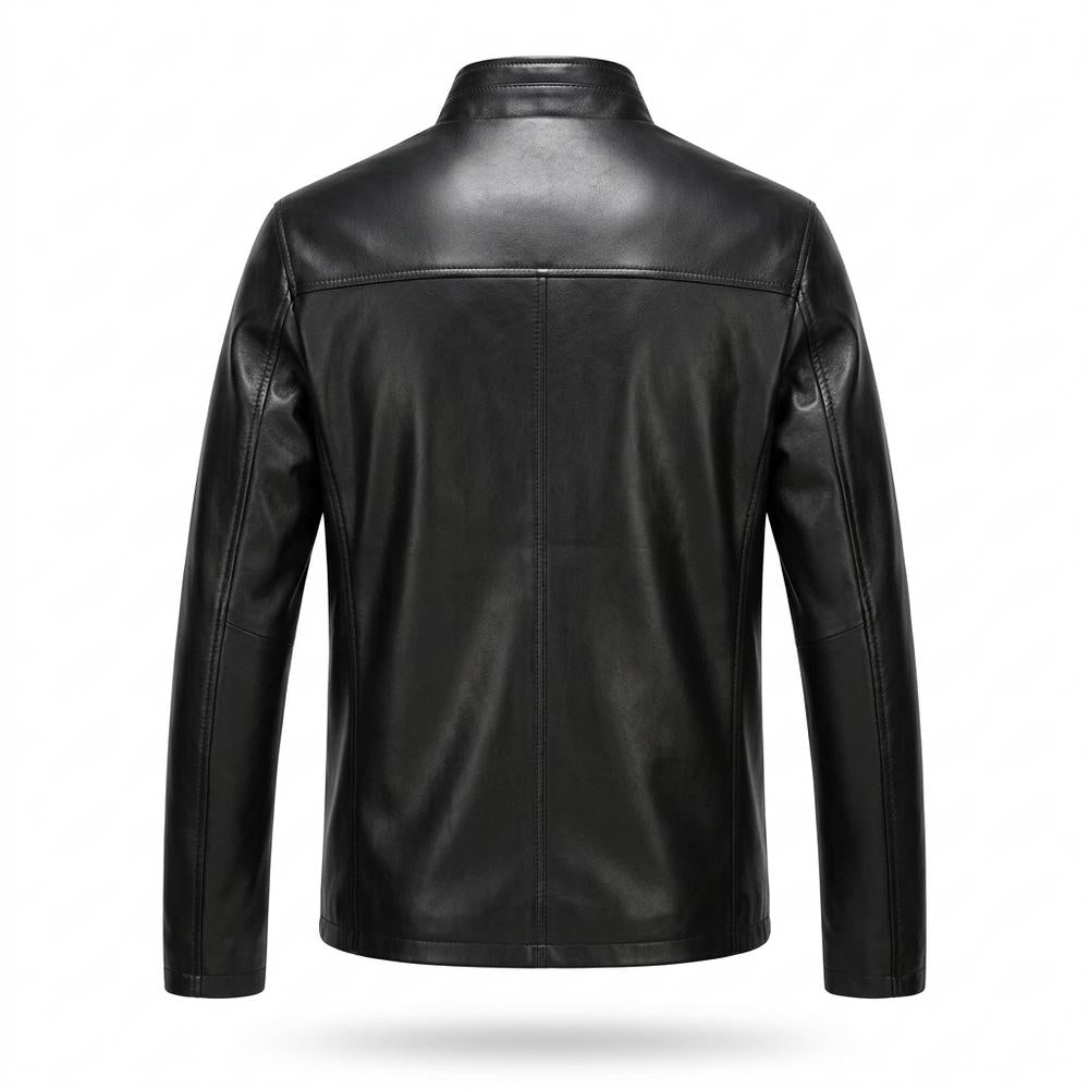 Mens Outlet House - Kaver | Quilted Stand-Collar Leather Jacket Men
