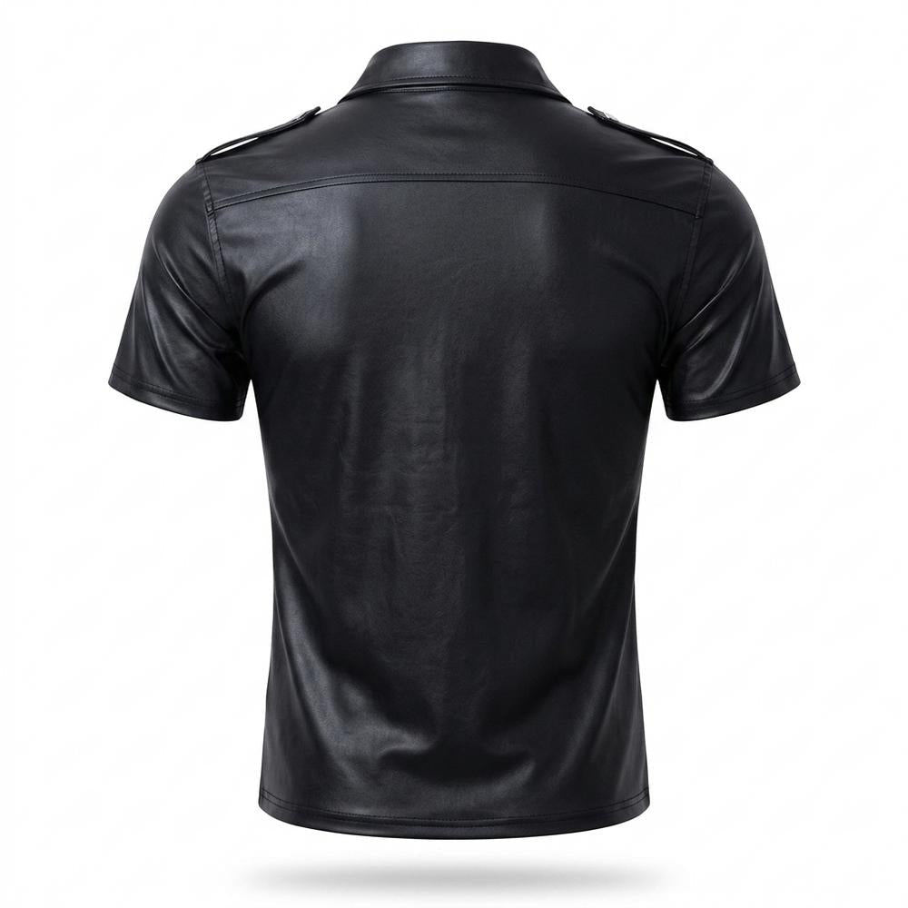 Mens Outlet House - Lyron | Faux-Leather Short-Sleeved Shirt Men