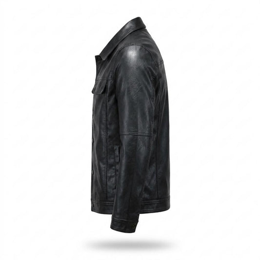 Mens Outlet House - Viren | Faux Leather Button-Front Leather Jacket Men