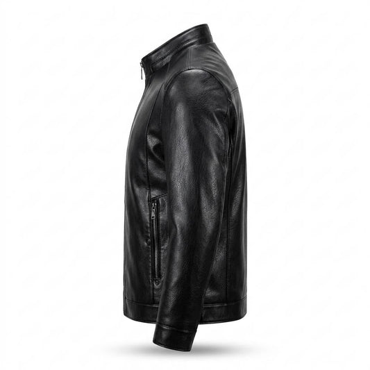 Mens Outlet House - Cosen | Zip-Up Stand-Collar Leather Jacket Men