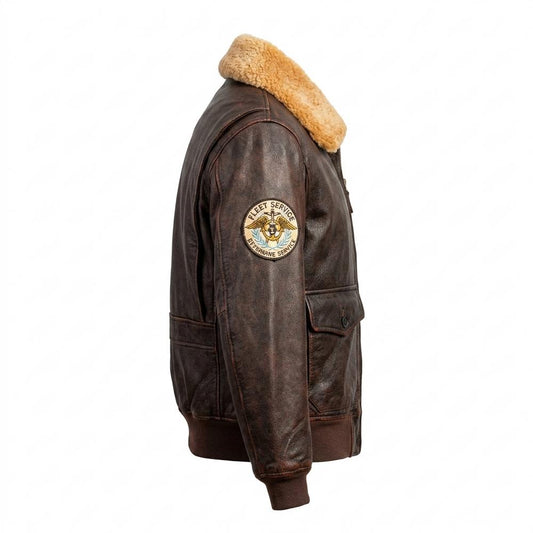 Mens Outlet House - Arran | Embroidered Shearling-Collar Leather Jacket Men