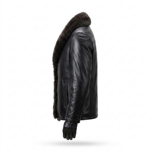 Mens Outlet House - Zepun | Fur-Trimmed Button-Front Leather Jacket Men