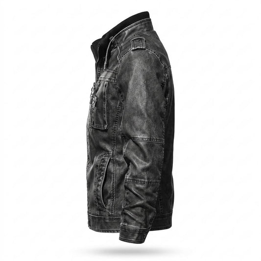 Mens Outlet House - Ellin | Stand-Collar Zip-Up Leather Jacket Men