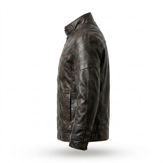 Mens Outlet House - Taral | Washed Slim-Fit Leather Jacket Men