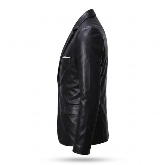Mens Outlet House - Lolen | Faux-Leather Single-Breasted Blazer Men