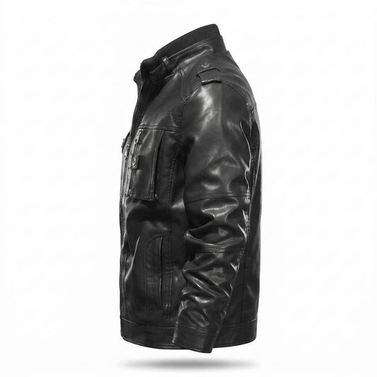Mens Outlet House - Damor | Zip-Up Stand-Collar Leather Jacket Men