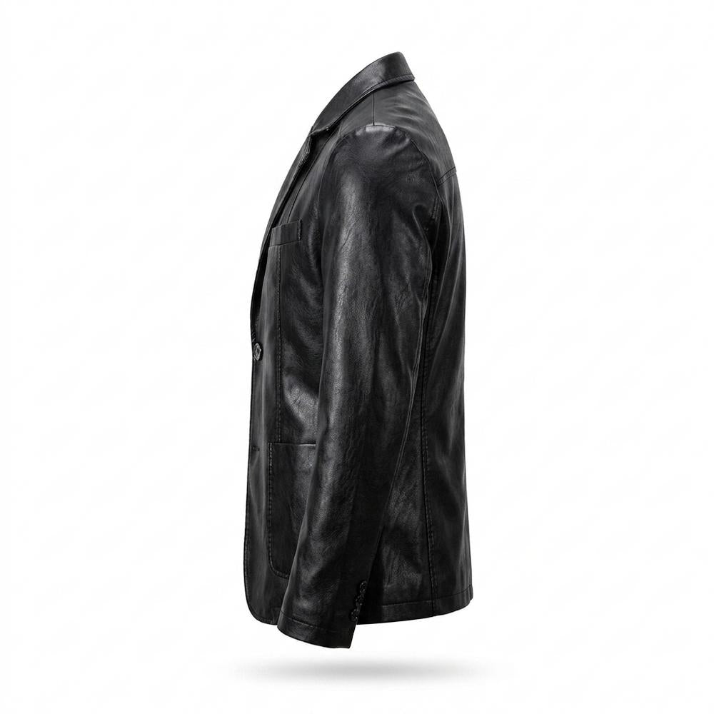 Mens Outlet House - Salen | Faux Leather Notched Lapel Blazer Men