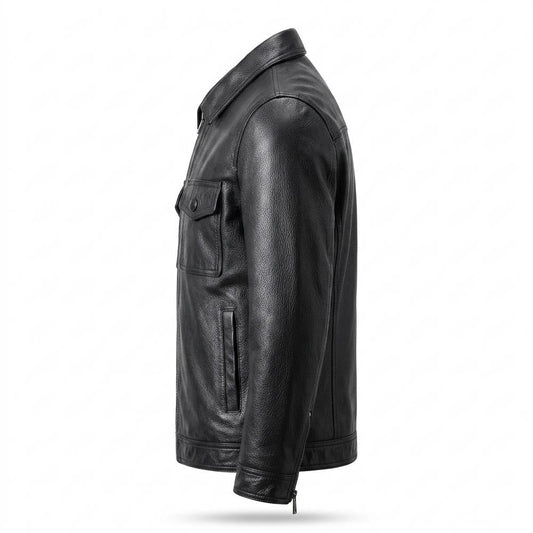 Mens Outlet House - Radar | Zip-Up Collared Leather Jacket Men