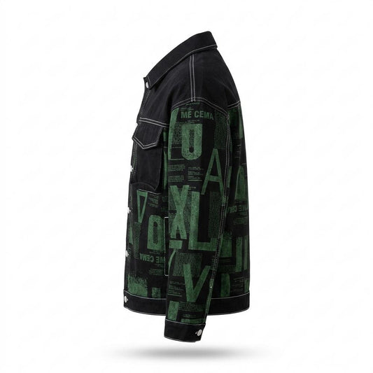 Mens Outlet House - Elnal | Printed Contrast-Stitched Denim Jacket Unisex