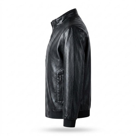 Mens Outlet House - Samin | Zip-Up Stand-Collar Leather Jacket Men