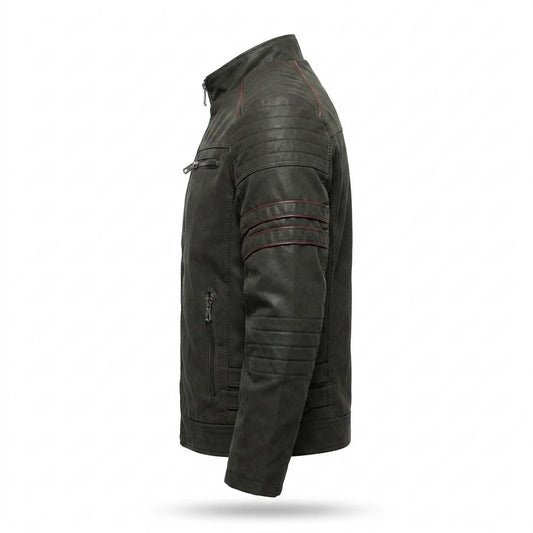 Mens Outlet House - Yotal | Quilted Piped Leather Jacket Men