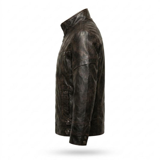 Mens Outlet House - Kalen | Stand-Collar Zip-Up Leather Jacket Men