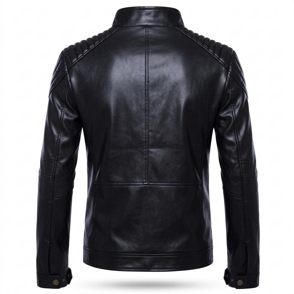 Mens Outlet House - Casen | Quilted Stand-Collar Leather Jacket Men