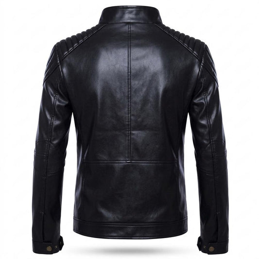 Mens Outlet House - Casen | Quilted Stand-Collar Leather Jacket Men