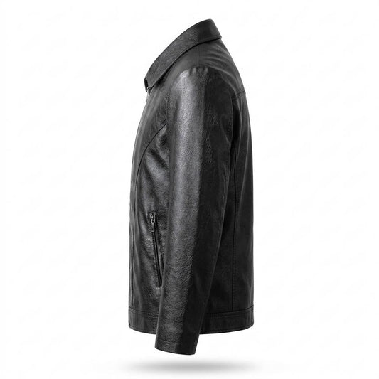 Mens Outlet House - Sesil | Zip-Up Collared Leather Jacket Men