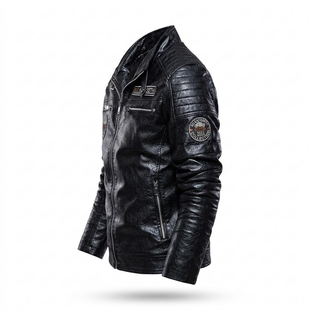Mens Outlet House - Kesan | Quilted Zipped Leather Jacket Men