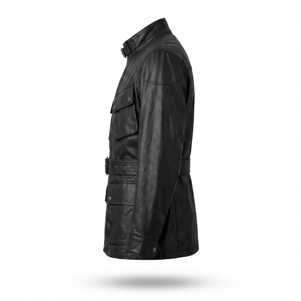 Mens Outlet House - Vilal | Belted Four-Pocket Leather Jacket Men